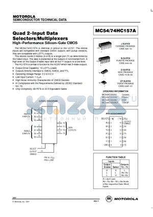 MC74HC157A datasheet - Quad 2-Input Data Selectors / Multiplexers