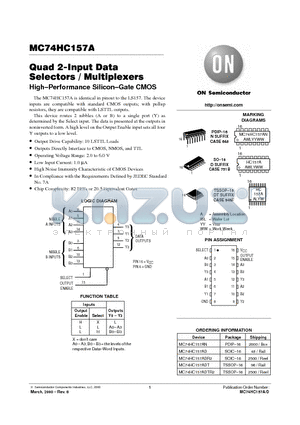 MC74HC157 datasheet - Quad 2-Input Data Selectors/Multiplexers