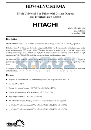 HD74ALVC162834A datasheet - 18-bit Universal Bus Driver with 3-state Outputs and Inverted Latch Enable