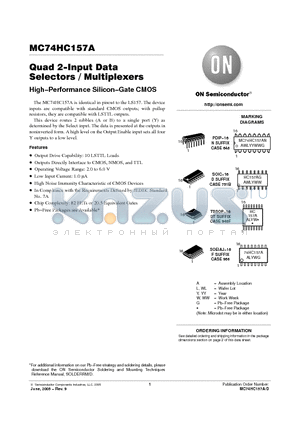 MC74HC157ADR2 datasheet - Quad 2−Input Data Selectors / Multiplexers
