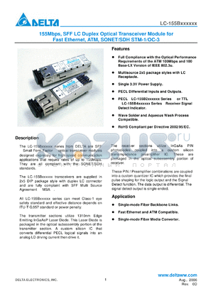 LC-155B2J1AH datasheet - 155Mbps, SFF LC Duplex Optical Transceiver Module for Fast Ethernet, ATM, SONET/SDH STM-1/OC-3