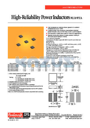 ML319PZA151MSZ datasheet - High-Reliability Power Inductors