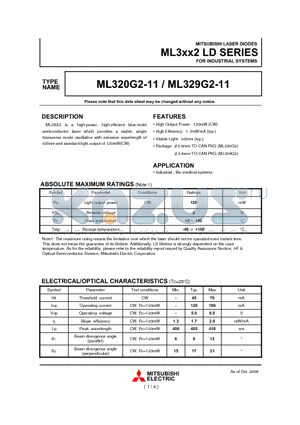ML329G2-11 datasheet - LASER DIODES FOR INDUSTRIAL SYSTEMS