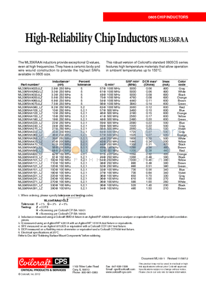 ML336RAA datasheet - High-Reliability Chip Inductors