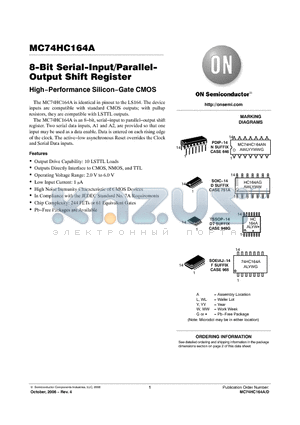 MC74HC164ADTR2 datasheet - 8−Bit Serial−Input/Parallel−Output Shift Register