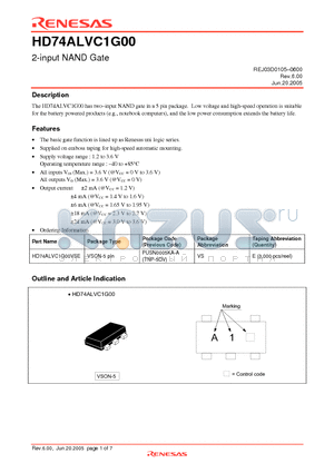 HD74ALVC1G00 datasheet - 2-input NAND Gate