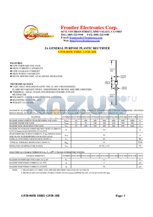 GP20-005R datasheet - 2A GENERAL PURPOSE PLASTIC RECTIFIER