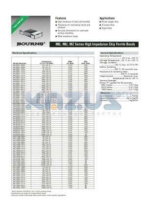 MU1005-471Y datasheet - High Impedance Chip Ferrite Beads