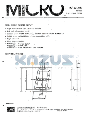 MU1231A-C datasheet - SEVEN SEGMENT NUMERIC DISPLAY