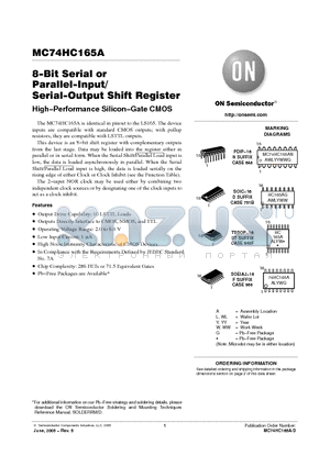 MC74HC165A_05 datasheet - 8−Bit Serial or Parallel−Input/ Serial−Output Shift Register High−Performance Silicon−Gate CMOS