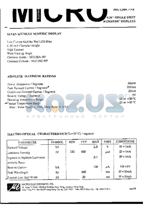 MU136A-NP datasheet - 0.36 SINGLE DIGIT NUMBERIC DISPLAYS