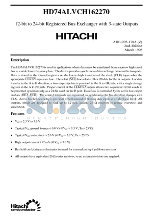 HD74ALVCH162270 datasheet - 12-bit to 24-bit Registered Bus Exchanger with 3-state Outputs
