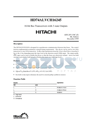 HD74ALVCH16245 datasheet - 16-bit Bus Transceivers with 3-state Outputs