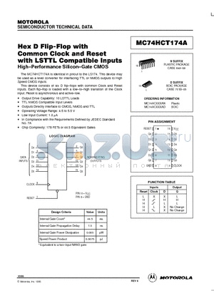 MC74HC174AN datasheet - Hex D Flip-Flop with Common Clock and Reset with LSTTL Compatible Inputs