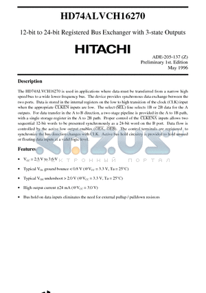 HD74ALVCH16270 datasheet - 12-bit to 24-bit Registered Bus Exchanger with 3-state Outputs