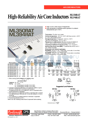 ML350RAT datasheet - High-Reliability Air Core Inductors