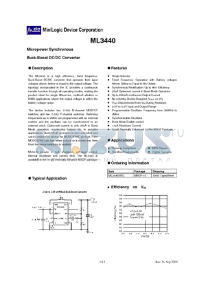 ML3440 datasheet - Micropower Synchronous Buck-Boost DC/DC Converter