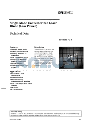 LST0623-SC-A datasheet - Single Mode Connectorized Laser Diode (Low Power)