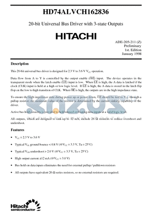 HD74ALVCH162836 datasheet - 20-bit Universal Bus Driver with 3-state Outputs