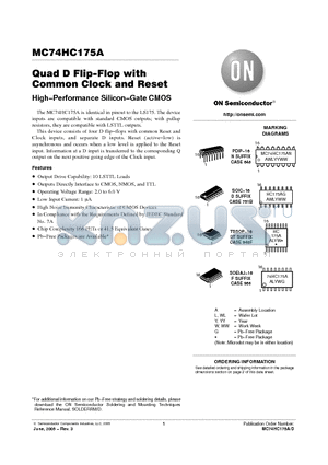 MC74HC175A_05 datasheet - Quad D Flip−Flop with Common Clock and Reset High−Performance Silicon−Gate CMOS