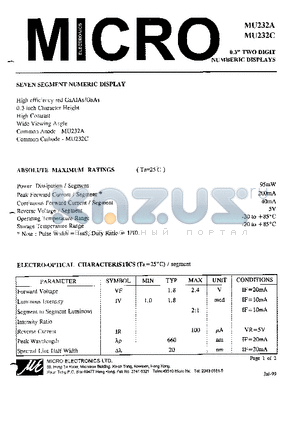 MU232C datasheet - 0.3 TWO DIGIT NUMBERIC DISPLAYS