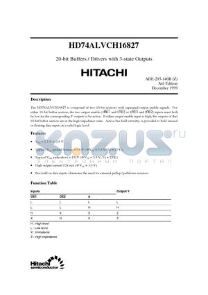 HD74ALVCH16827 datasheet - 20-bit Buffers / Drivers with 3-state Outputs
