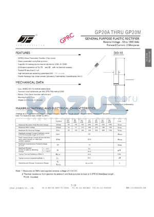 GP20K datasheet - GENERAL PURPOSE PLASTIC RECTIFIER