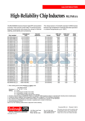 ML376RAA datasheet - High-Reliability Chip Inductors