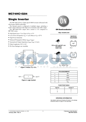 MC74HC1G04DFT1 datasheet - High speed CMOS inverter fabricated with silicon gate CMOS technology