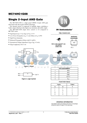 MC74HC1G08DTT1 datasheet - Single 2-Input AND Gate