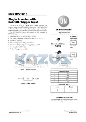 MC74HC1G14 datasheet - Inverter with Schmitt-Trigger Input