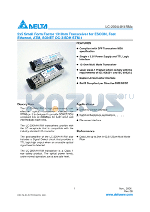 LC-200A4H1M datasheet - 2x5 Small Form Factor 1310nm Transceiver for ESCON, Fast Ethernet, ATM, SONET OC-3/SDH STM-1