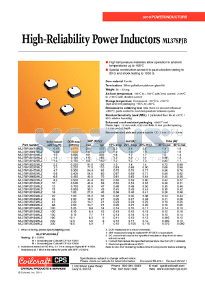 ML378PJB123MLZ datasheet - High-Reliability Power Inductors