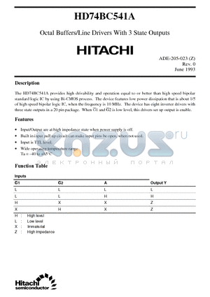 HD74BC541A datasheet - Octal Buffers/Line Drivers With 3 State Outputs