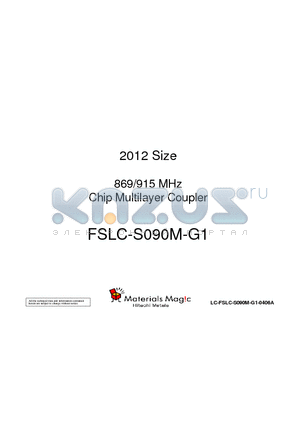 LC-FSLC-S090M-G1-0406A datasheet - 2012 Size 869/915 MHz Chip Multilayer Coupler