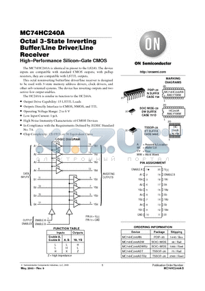 MC74HC240A datasheet - Octal 3-State Inverting Buffer/Line Driver/Line Receiver
