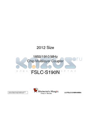 LC-FSLC-S190N-0406A datasheet - 2012 Size 1850/1910 MHz Chip Multilayer Coupler