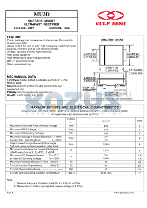 MU3D datasheet - SURFACE MOUNT ULTRAFAST RECTIFIER VOLTAGE200V CURRENT 3.0A