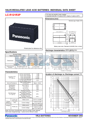 LC-R121R3P datasheet - VALVE-REGULATED LEAD ACID BATTERIES