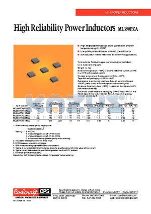 ML390PZA datasheet - High Reliability Power Inductors