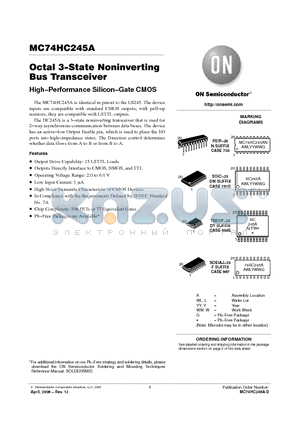 MC74HC245A datasheet - Octal 3−State Noninverting Bus Transceiver High−Performance Silicon−Gate CMOS