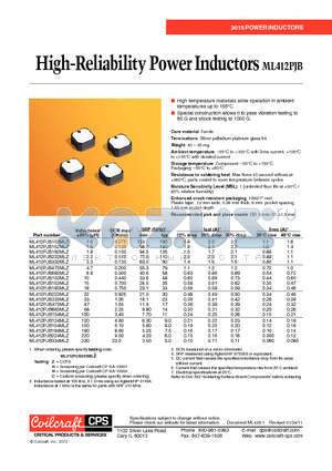 ML412PJB222MLZ datasheet - High-Reliability Power Inductors