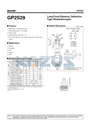 GP2S29 datasheet - Long Focal Distance, Reflective Type Photointerrupter