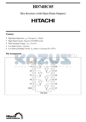 HD74HC05 datasheet - Hex Inverters (with Open Drain Outputs)