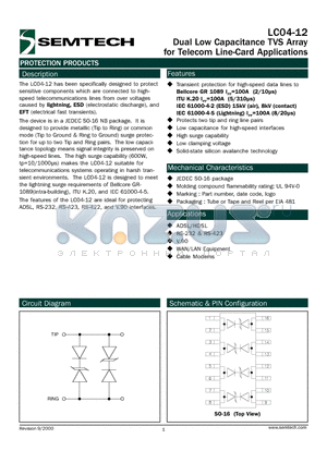 LC04-12TE datasheet - Dual Low Capacitance TVS Array for Telecom Line-Card Applications