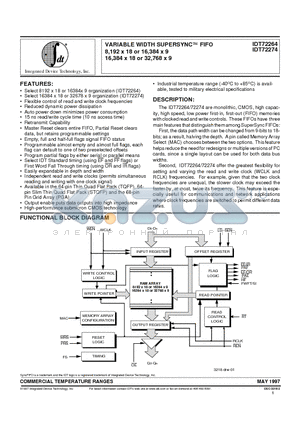 IDT72264L20TF datasheet - VARIABLE WIDTH SUPERSYNCO FIFO 8,192 x 18 or 16,384 x 9 16,384 x 18 or 32,768 x 9