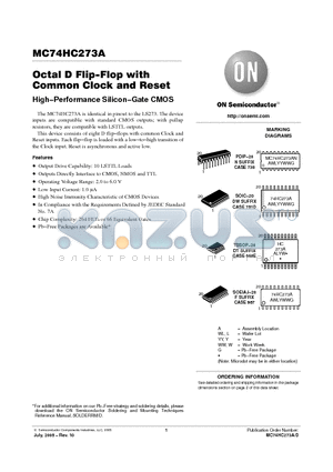 MC74HC273ADT datasheet - Octal D Flip−Flop with Common Clock and Reset High−Performance Silicon−Gate CMOS