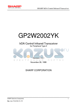 GP2W2002YK datasheet - IrDA Control Infrared Transceiver for Peripheral Type 2