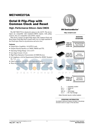 MC74HC273ADWG datasheet - Octal D Flip-Flop with Common Clock and Reset