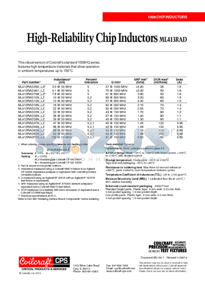 ML413RAD datasheet - High-Reliability Chip Inductors